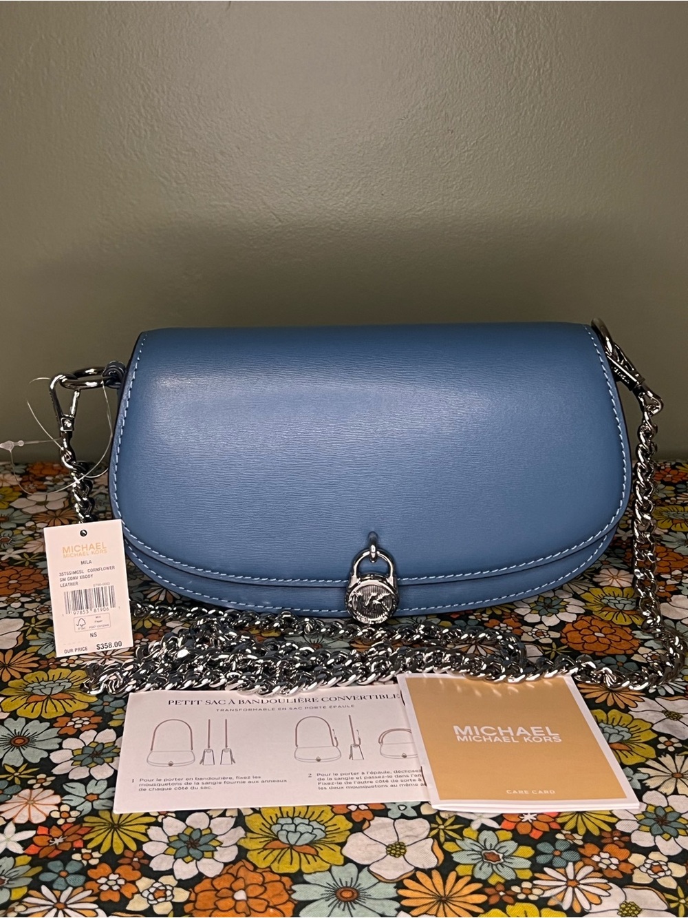 Michael Kors Mila Convertible Crossbody/Shoulder Bag Blue